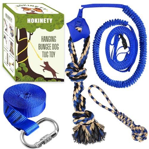 Dog Hanging Bungee Tug Toy: Interactive Tether Tug-of-War for Pitbull Small to Large Dogs to Exercise and Training Equipment - Outdoor Tree Tugger Dog Rope Toy with 2 Chew Rope Toys - Blue - size: X-Large-Blue-for Single Dog