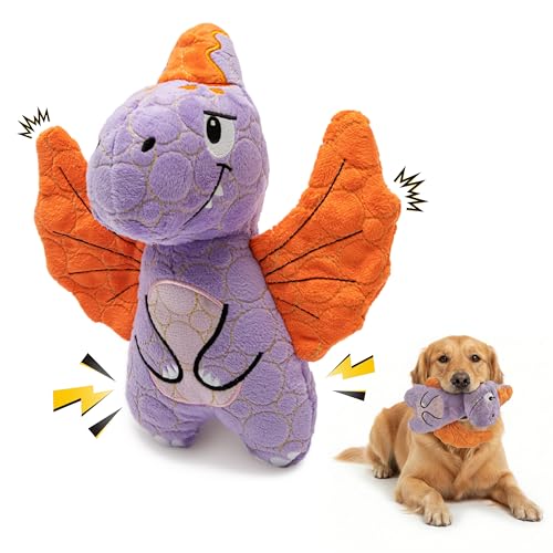 Bite Force - Durable & Strong Dog Toy Purple Dino with Squeaker, Kevlar-Reinforced for Aggressive chewers. - color: Regular - Dragon