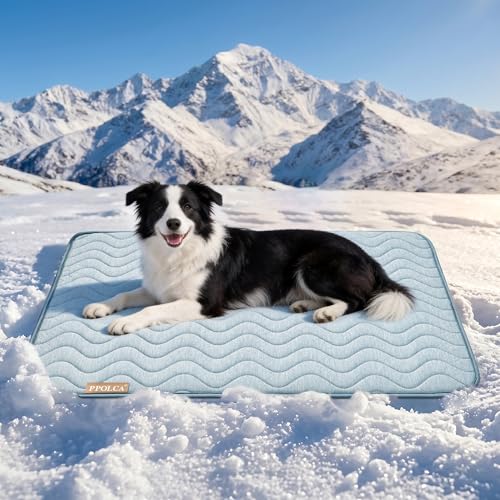PPOLCA Waterproof Cooling Mat for XL Dogs - Q-MAX>0.5, Thin Memory Foam Kennel Dog Crate Bed, Portable Non-Slip & Machine Washable Dog Pad for Indoor & Outdoor 30x48, Blue - color: Blue, size: 30x48