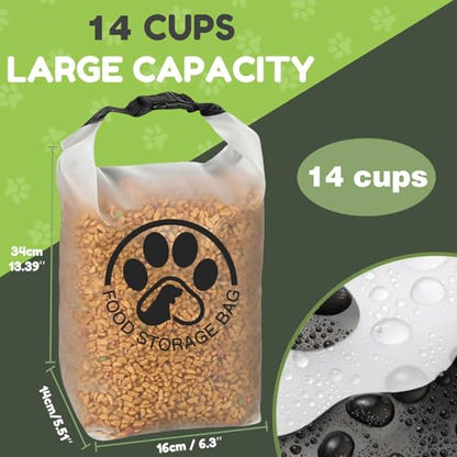 Pet Food Storage Bag for Travel - Transparent Leak-Proof Dog Food Container with Roll-Top Closure, Keeps Kibble Fresh for Camping Trip, Dog Boarding, Weekend Getaways (14 Cups) - size: 14 Cups