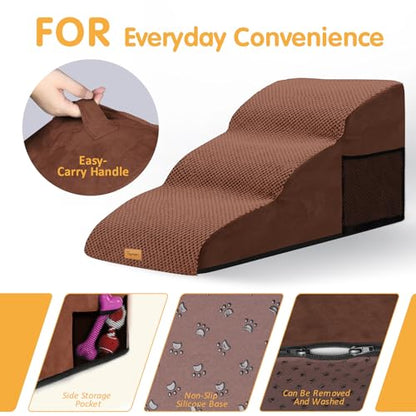 Topmart High Density Extended Foam Dog Ramp&Steps 3 Tiers,15.7" High | Non-Slip Dog Stairs with Removable Cover,Soft Foam Pet Ladder,Best for Injured,Older Cats,Pets with Joint Pain - color: Brown, size: 33.1*15.7*15.7