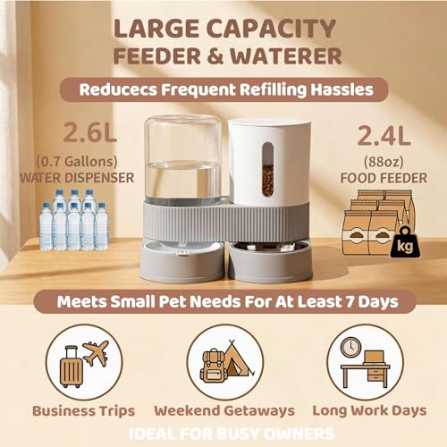 Gravity Cat Feeder 2 Pack Automatic Food Feeder and Water Dispenser Set Detachable Pet Bowl with Silicone Mat for Cats Small Medium Dogs, Large Capacity(Grey) - color: Grey-With mat