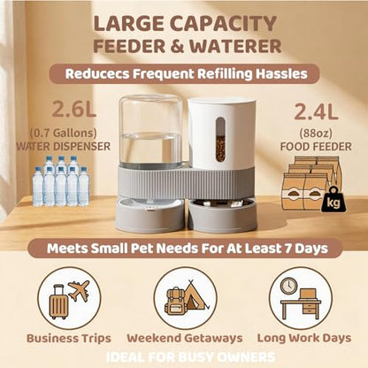 Gravity Cat Feeder 2 Pack Automatic Food Feeder and Water Dispenser Set Detachable Pet Bowl with Silicone Mat for Cats Small Medium Dogs, Large Capacity(Grey) - color: Grey-With mat