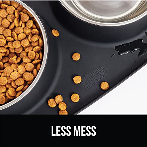 GORILLA GRIP Dog Bowl Set with Slip Resistant Silicone Feeding Mat, 3 Cup, Food Grade 304 Stainless Steel Bowls, BPA Free, High Edge Spill Containment, Dishwasher Safe, Finger Notch Removal, Black - color: Black, size: 3 Cup Bowls