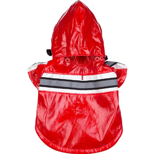 Pet Life ® Reflecta-Glow Multi-Adjusting Reflective Year-Round Fleece Reversed PVC Pet Jacket Waterproof Dog Raincoat with Removable Hood - color: Red, size: Large