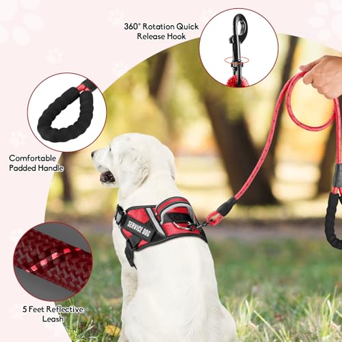 Service Dog Vest Harness and Leash Set, Animire in Training Dog Harness with 10 Dog Patches, Reflective Dog Leash with Soft Padded Handle for Small, Medium, Large, and Extra-Large Dogs (RED,S) - color: Red, size: S