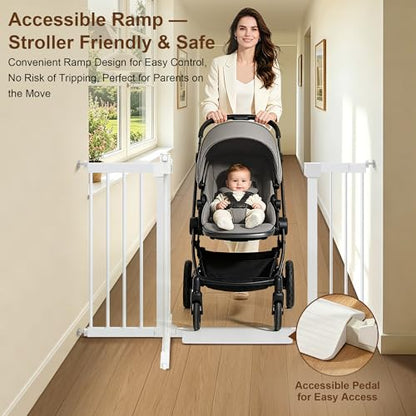 Baby Gate for Stairs,29.5"-39" Pressure-Mounted No Drilling Pet Gates for Doorways & Hallways,Auto Dog Close Gate with Walk Thru Door,No-Trip Design, Metal Design for Kids and Pets - size: 29.5-39"W x 30.7"H