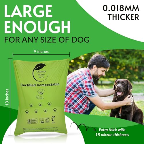 100% Certified Compostable Dog Poop Bags, Plant Based. Biodegradable Waste Bags, Unscented Extra Strong.150 count.10 rolls. 13x9". Home compostable, Leak Proof. ASTM D6400 & EN 13432 Compliant.