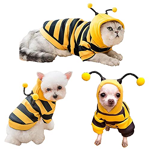 Pet Bee Halloween Costume Dog Hoodies Cat Holiday Cosplay Warm Clothes Puppy Cute Hooded Coat Christmas Outfits for Cat and Small Dogs (Yellow, X-Small), XS - color: Yellow, size: X-Small
