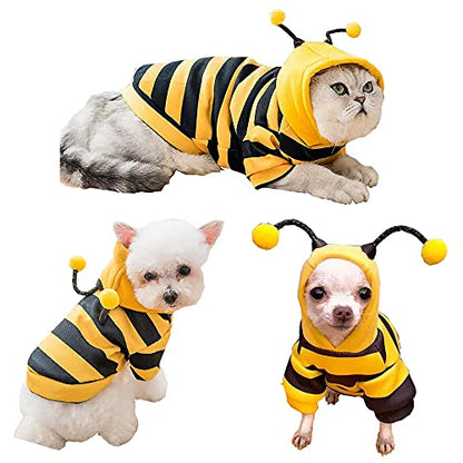Pet Bee Halloween Costume Dog Hoodies Cat Holiday Cosplay Warm Clothes Puppy Cute Hooded Coat Christmas Outfits for Cat and Small Dogs (Yellow, X-Small), XS - color: Yellow, size: X-Small