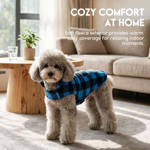 ASENKU Dog Winter Coat, Fleece Doggie Jacket Plaid Reversible Vest Waterproof Windproof Cold Weather Clothes for Small Medium Large Dogs (M, Blue) - color: Blue, size: Medium