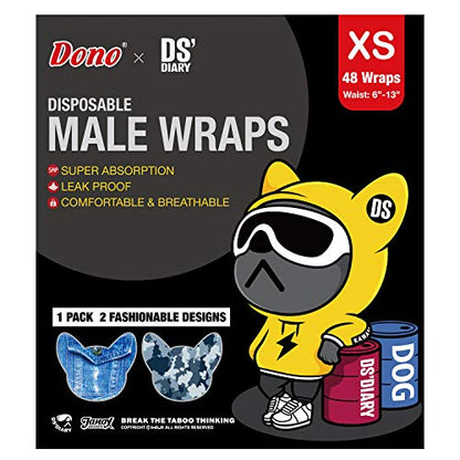 Dono Dog Diapers Male Disposable Male Dog Wraps, Wider Doggie Puppy Diapers Male Belly Bands, Super Absorbent, Leak-Proof Fit, Excitable Urination, Incontinence, X-Small 48ct - size: X-Small (6-13inch)