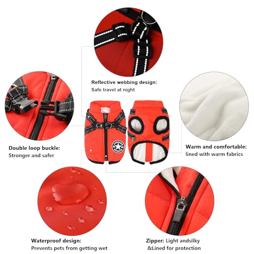 Aiboria Dog Jacket Windproof Warm Pet Fleece Coat Dog Sweater Padded Vest with Chest Strap Harness Red L - color: Red, size: Large