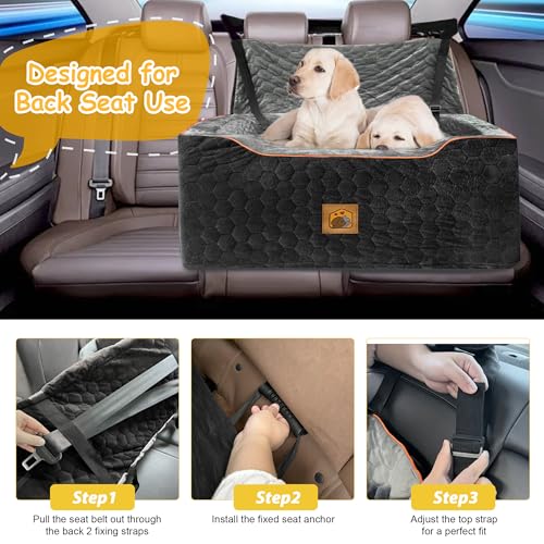 Dog Car Seat for Medium/Large Dog Booster Seat for Dogs Under 60 lbs or 2 Small Dogs, Multi-Functional Pet Car Seat with Thick Cushion, 2 Safety Leashes (BlackGray) - color: BlackGray
