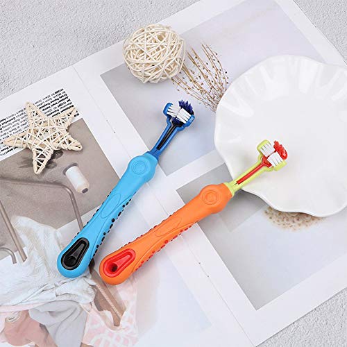 Orgrimmar 2 Pcs 3-Sided Pet Toothbrush Dog Cat Mouth Dental Teeth Care | Pet Brush for Bad Breath Tartar Cleaning - color: Blue&orange