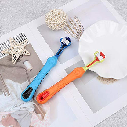 Orgrimmar 2 Pcs 3-Sided Pet Toothbrush Dog Cat Mouth Dental Teeth Care | Pet Brush for Bad Breath Tartar Cleaning - color: Blue&orange