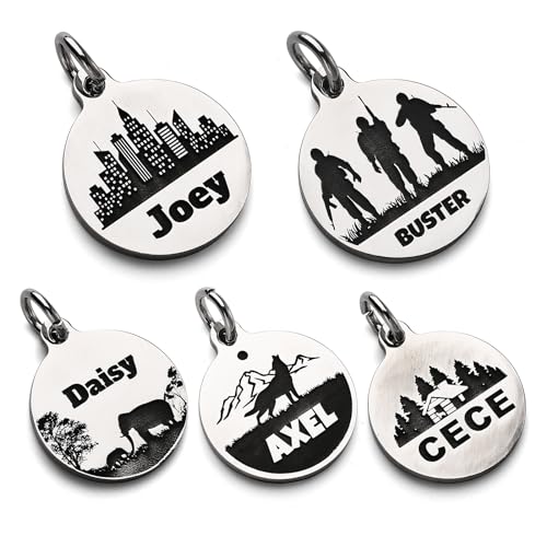 Deep Engraved Dog ID Tag Stainless Steel Personalized Customized Unique Pet ID Card Wolf Round (Medium) - size: Wolf M