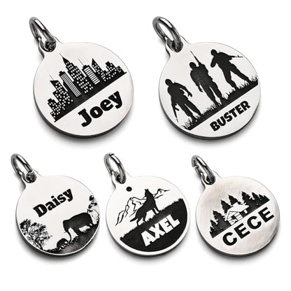 Deep Engraved Dog ID Tag Stainless Steel Personalized Customized Unique Pet ID Card Wolf Round (Medium) - size: Wolf M