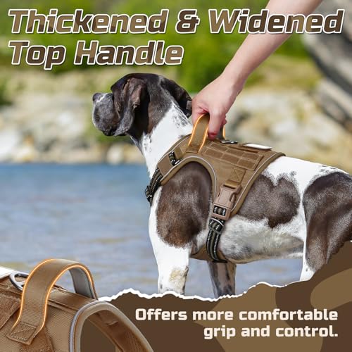 rabbitgoo Tactical Dog Harness Medium Sized Dog, No Pull Military Service Vest with Handle & Molle, Easy Control for Training Walking, Adjustable Reflective Straps, Brown, M - color: Brown, size: Medium