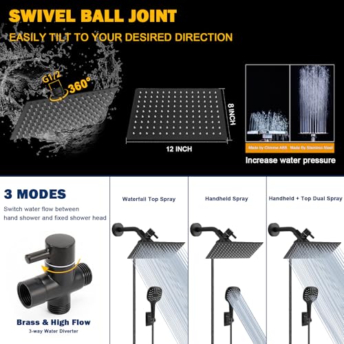 NearMoon Shower Head with Hose, High Pressure Stainless Steel Rain Shower and 3 Settings Handheld Spray Combo with Push Button Flow Control (12 Inch, Matte Black) - color: Matte Black, size: 12 Inch