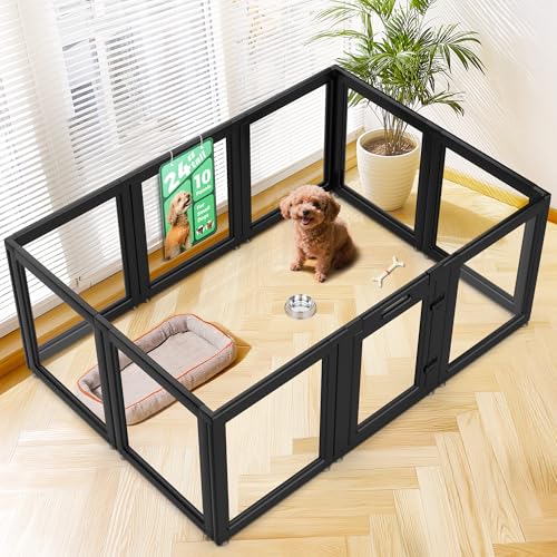 FXW AuraSpace Acrylic Indoor Dog Playpen for Puppies and Small Dogs, 24 Inch, 10 Panels, Black - color: Black, size: 24"H