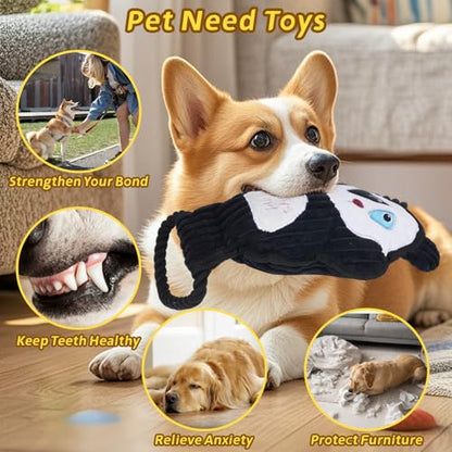 2-Pack Crinkle and Squeaky Dog Toys & Tough Tug of War Set - No Stuffing Chew-Resistant Plush Toys to Keep Them Busy, Best Birthday Gift for Small/Medium/Large Breeds (Panda & Dino) - color: Panda & Dion
