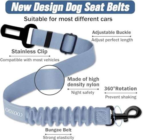COOYOO Dog Seat Belt,Retractable Dog Car Harness Seat Belt for Car Adjustable Nylon Pet Safety Seat Belts Heavy Duty & Elastic Bungee Buffer - color: 06-Gray Blue