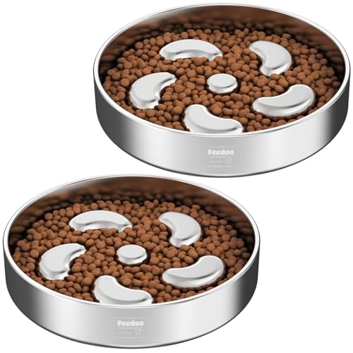 Slow Feeder Dog Bowl-2Cups for Medium Breeds, Double-Layer Stainless Steel, Heavy-Duty with Non-Slip Rubber Base, Puzzle Maze Bowl to Slow Down Eating [2Pack] - color: Spiral-2Pack, size: M 2~2.5Cups