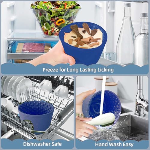 Dog Slow Feeder Lick Bowl, Non-Slip Dog Licking Treat Dispenser, Slow Feeder Bowls for Small Medium Large Breed Dogs, Anxiety Relief & Anti-Choking, BPA Free Silicone (Dark Blue, 1.6 Cup) - color: Dark Blue
