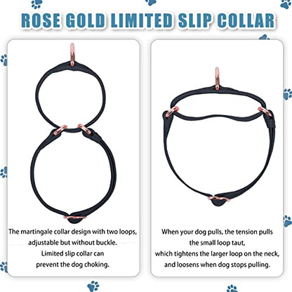 Soft Leather Martingale Dog Collar - Adjustable Rose Gold Limited Slip Collars [Easy to Clean], Stylish Durable Heavy Duty Nylon No Pull Training Collar for Small Medium Large Dogs XS Black - color: Black, size: XS (Neck 8"-11", Width 3/5")