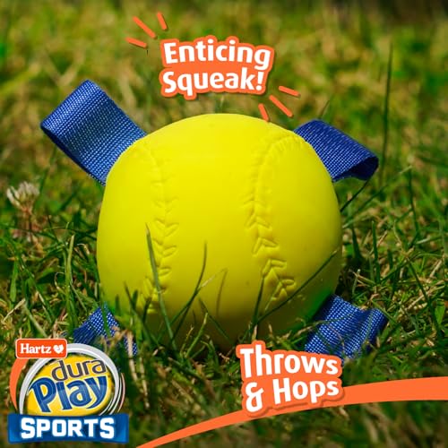 Hartz Dura Play Sports Baseball Dog Toy, Bacon Scented Squeaky Latex Yellow & Blue Toy, 3 Count - size: 3 Count, style: Baseball