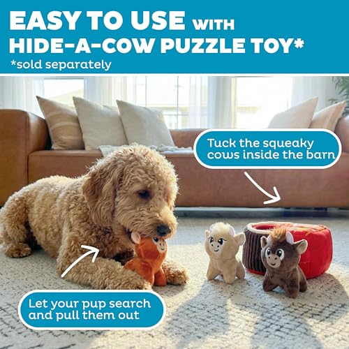 Outward Hound Squeakin’ Cows Dog Toy, Plush Highland Cow with Squeaker, Hide-A-Cow Replacement, Puppies & Small Dogs, 4.3”, 3-Pack - color: Cows (3-pack)