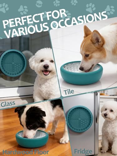 Dog Lick Bowl for Large Dogs, Lick Mat, Slow Feeder Lick Bowl with Brush and Scraper,Strong Suction, Freeze Licking Bowl for Anxiety Relief, Enrichment & Distraction, Dishwasher Safe 7.6 * 3.5 inch - color: Teal