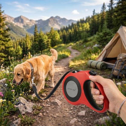 XL 16FT Retractable Dog Leash for Large Dog up to 120 lbs, Chew Proof Steel Wire Extender, One-Hand Brake & Lock, Tangle-Free Heavy Duty Walking Leash XL RED - color: Red