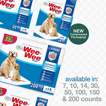 Four Paws Wee-Wee Superior Performance Unscented Pee Pads for Dogs & Puppies, Quilted Leak-Proof Dog Housebreaking Potty Training Floor Protection, 22" x 23", 150 Count - size: 150 Count