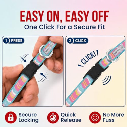 THE WORTHY DOG Spring Holiday Fiesta Stripe Dog Collar – Durable Nylon, Woven Ribbon, Quick-Release Buckle, Nickel D-Ring – Teal, Small - color: Fiesta Stripe - Teal, size: Small