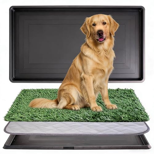 Dog Grass Pad with Tray - 35"X22.6" Indoor/Outdoor Artificial Turf Potty Training Mat for Large Dogs, Portable Dog Litter Box for Balcony/Patio, Washable Reusable Pee Pad and Fake Grass for Dogs - size: 35"×22.6"