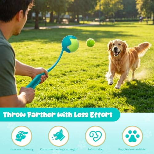 Junkin 2 Pcs 12.6-inch Dog Ball Launcher with 6 Pcs 2.5-inch Tennis Balls Pet Dog Thrower Fetch Toy for Dogs 20-60 lb Outdoor Training Park Backyard Beach