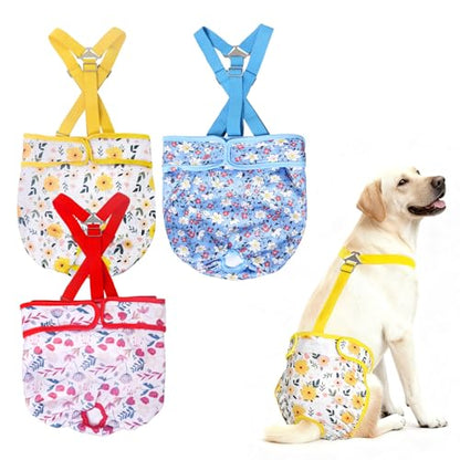 3 Pack Washable Dog Diapers Female with Suspenders Diaper for Dogs Reusable Dog Diapers Dog Period Panties for Doggie in Cycle (X-Large) - size: XL