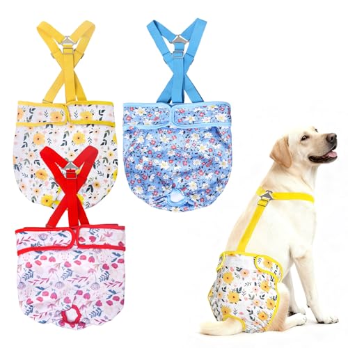 3 Pack Washable Dog Diapers Female with Suspenders Diaper for Dogs Reusable Dog Diapers Dog Period Panties for Doggie in Cycle (X-Large) - size: XL