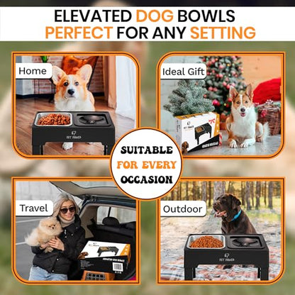 Elevated Dog Bowls, Raised Dog Bowl Stand with 4 Adjustable Heights, Stainless Steel Food Bowl & No-Spill Water Bowl – Dog Bowls Elevated for Small, Medium & Large Dogs - color: No-Spill Water Bowl & Stainless Steel Bowl Black