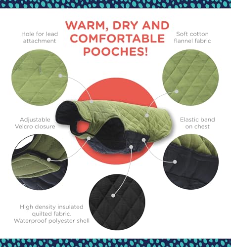 Rocky 2-in-1 Reversible Dog Jacket - Waterproof Snow Coat for Medium & Large Dogs - color: Olive, size: XX-Large