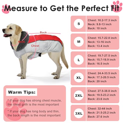 Petglad Dog Coat, Waterproof Ripstop Dog Winter Jacket with Leash Hole, Reflective Adjustable Warm Pet Fleece Snow Sweater for Small Medium Large Dogs - Red, S - color: Red, size: S