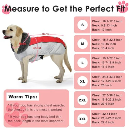 Petglad Dog Coat, Waterproof Ripstop Dog Winter Jacket with Leash Hole, Reflective Adjustable Warm Pet Fleece Snow Sweater for Small Medium Large Dogs - Red, M - color: Red, size: M