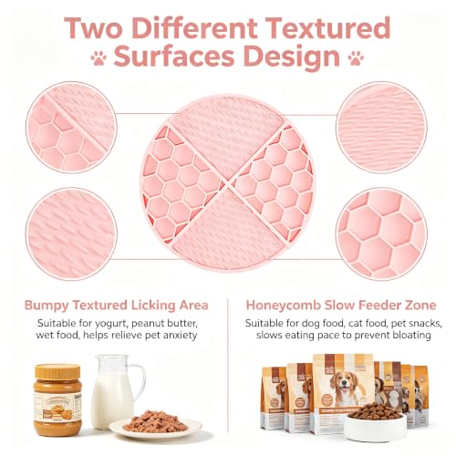Lick Mat for Dogs & Cats,Honeycomb,61 Suction Cups, Bath & Groom | BPA-free silicone honeycomb lick mat, 61 suction cups; sticks to walls, tubs, fridges; calms during grooming or alone time.