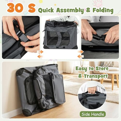 Giantex Folding Soft Dog Crate, 36 Inch Foldable Portable Dog Kennel for Large Dogs up to 70 lbs, Collapsible Soft-Sided Pet Travel Crate with 5-Sided Mesh, 3 Doors, Washable Mat & Storage Pockets - size: 36.0"L x 25.0"W x 25.0"H