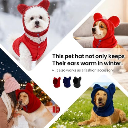 Dog Snood Winter Hood with Ear Protection, Fleece Neck Warmer for Dogs, (Black, Medium) - color: Black, size: Medium