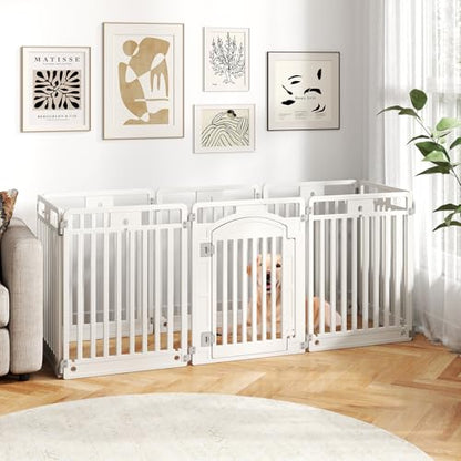 PETSITE 8-Panel Plastic Dog Playpen with Door, 32 Inch Tall Portable Shape-Customizable Pet Playpen Indoor Outdoor, Ideal for Small & Medium Dogs and Puppies, Easy to Assemble - size: 32"H x 24"W （8 Panels)