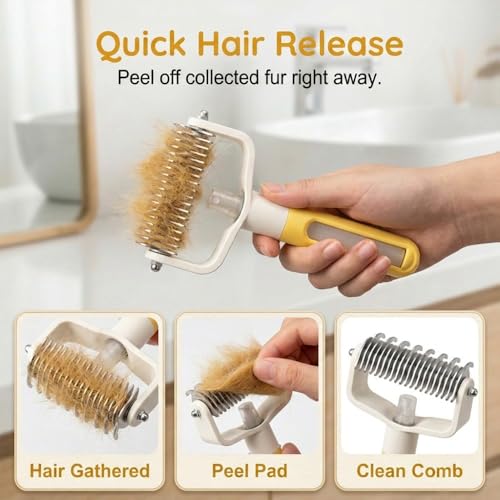 Pet Pro Grooming Tool, 2026 Upgraded Undercoat Rake with Spray Bottle, Ergonomic Dematting Brush for Long-Haired Dogs & Cats, Extra Wide Hair Shedding Comb for Home Pet Grooming (Pink) - color: Pink