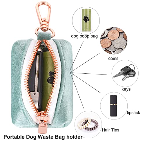 ARING PET Dog Waste Bag Dispenser, Velvet Green Doggy Poop Bags Holders Attach to Any Leashes, Portable Washable Pet Waste Pouch Dispenser with Metal Zipper - color: A:green